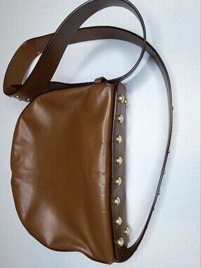 IMNYC Isaac Mizrahi Studded Leather Half Moon Crossbody Bag - Cognac - Flaw